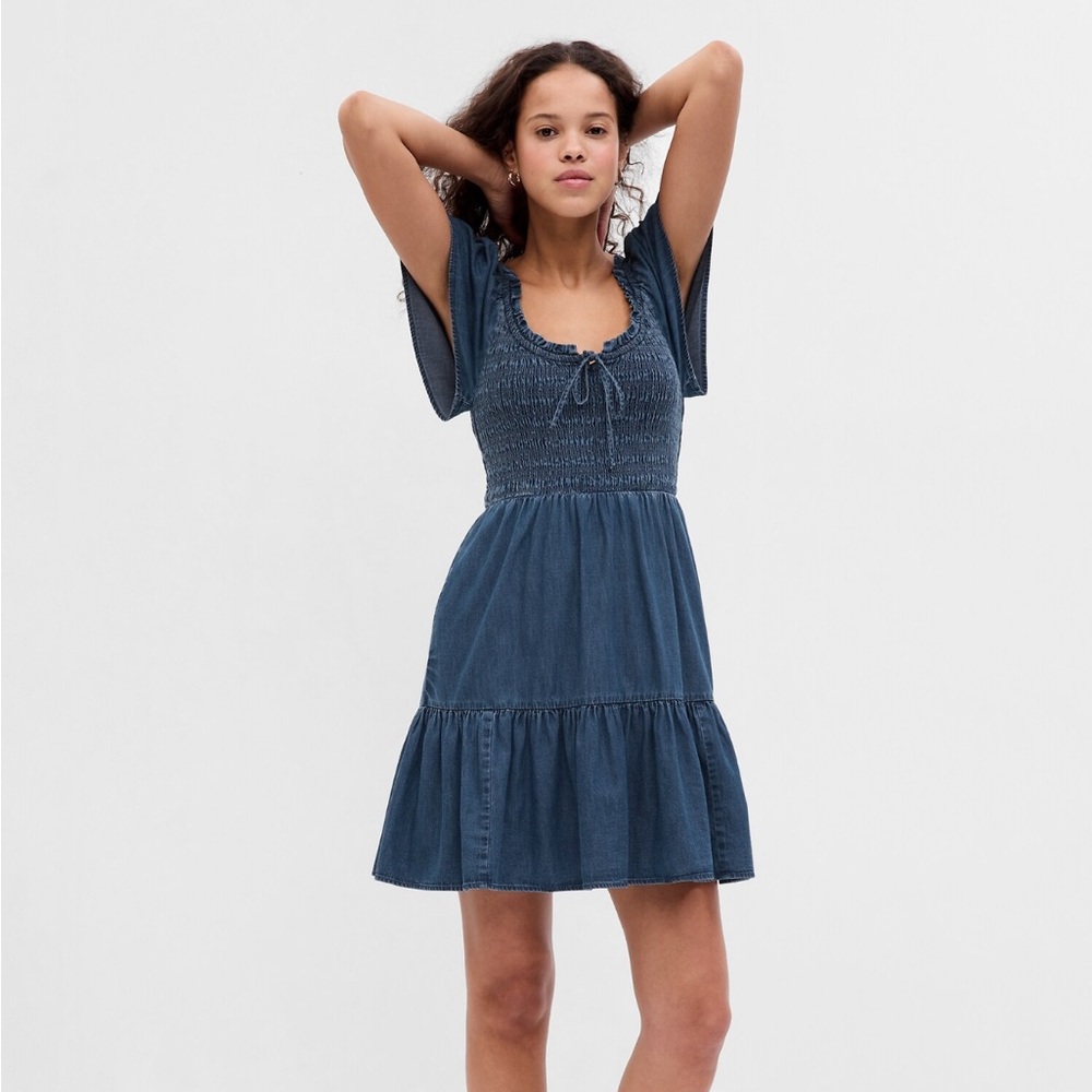 Gap Flutter Sleeve Smocked Denim Dress